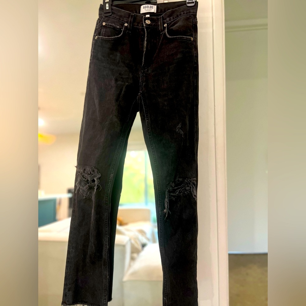 Agolde black destroyed denim